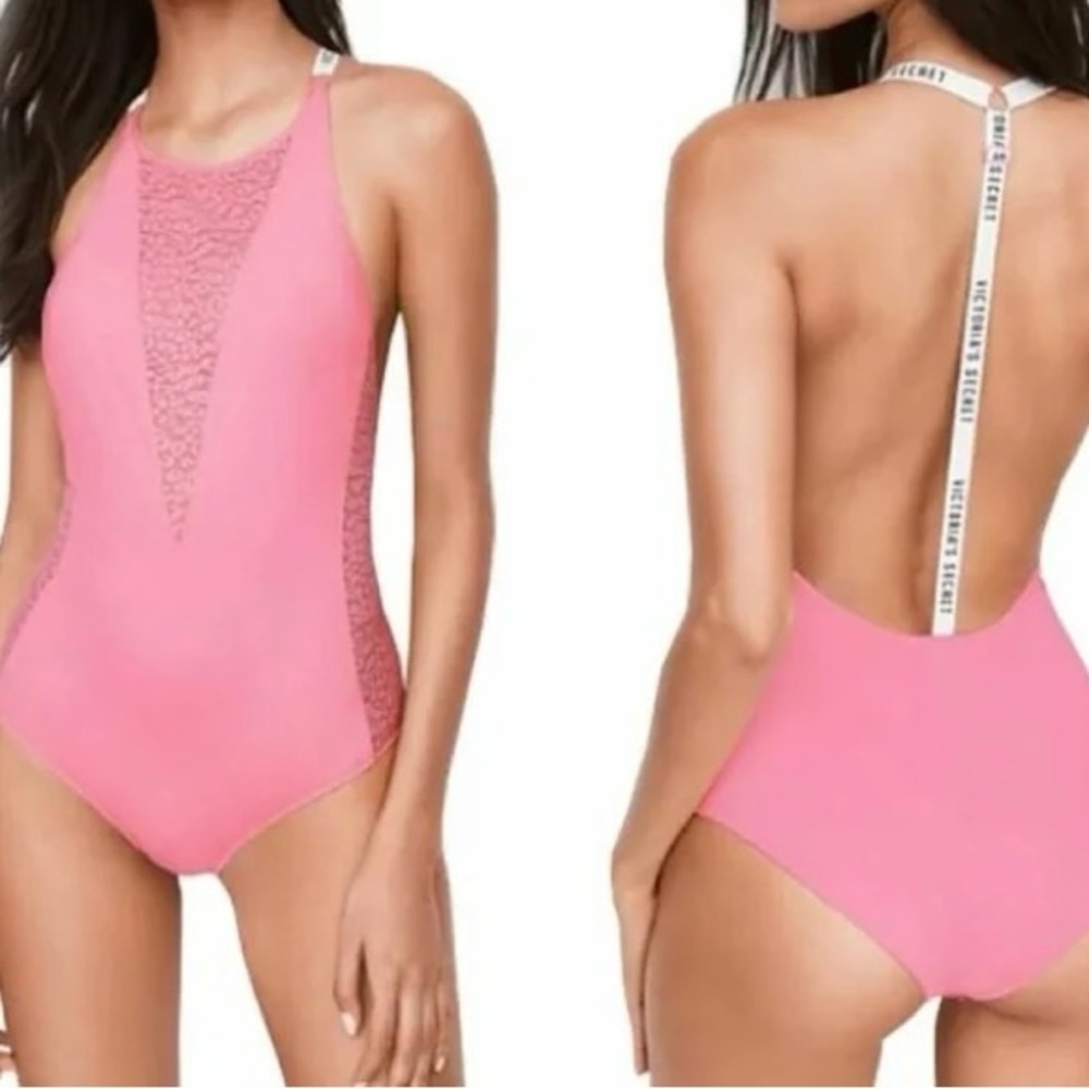 Victoria Secret Pink Leopard Lace High-Neck Bodysuit